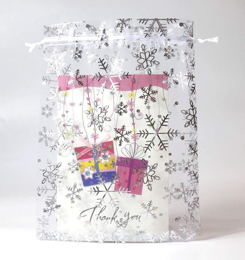 SUNGULF 100pcs Organza Pouch Bag Drawstring 6"x9" 16x22cm Strong Gift Candy Bag Jewelry Party Wedding Favor (White Snowflake) - Image 4